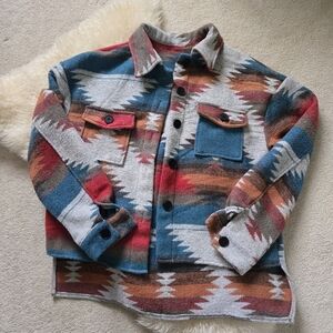 Oversized Western Boho Aztec Print Jacket - small